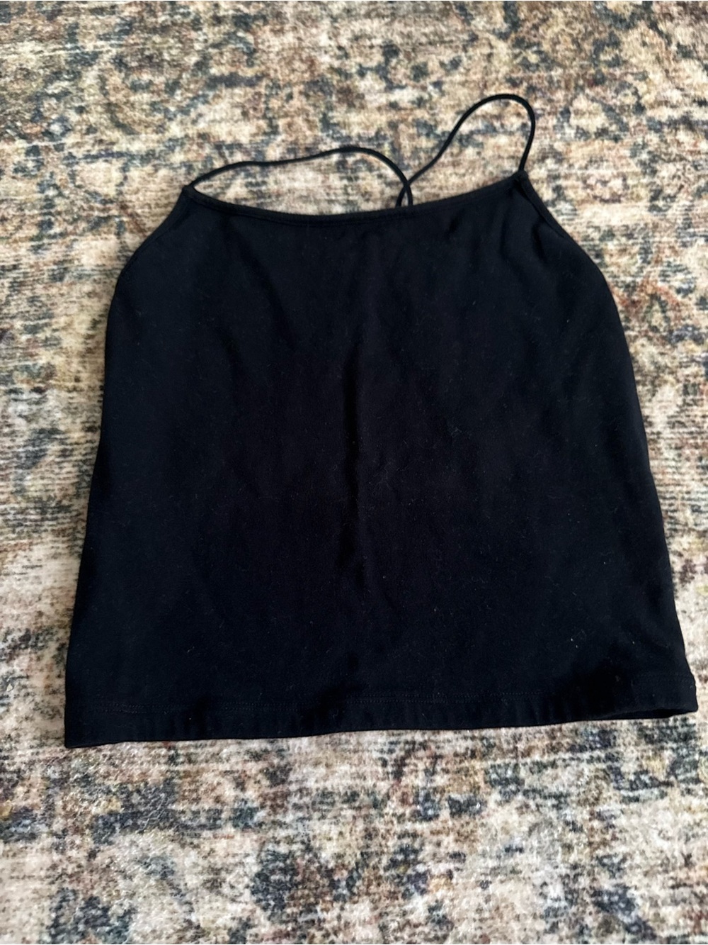 American Eagle Black Cropped Tank Top with Spaghetti Straps